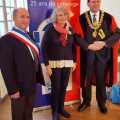 Two Mayors and Catherine Vieuille, Chairman of Amities